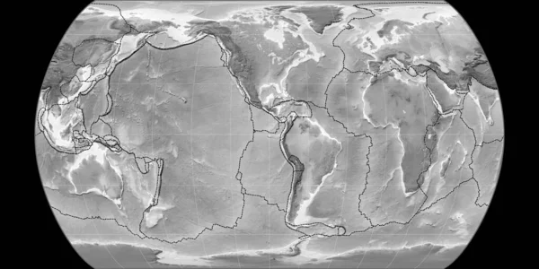 Wereldkaart Canters Pseudocylindric Projectie Gecentreerd West Lengtegraad Grayscale Hoogte Kaart — Stockfoto