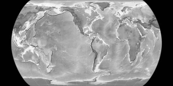 Carte Monde Dans Projection Pseudocylindrique Canters Centrée Sur Longitude Ouest — Photo