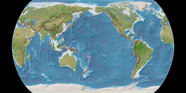 Mapa Del Mundo Canters Proyección Pseudocilíndrica Centrada 170 Longitud Oeste —  Fotos de Stock