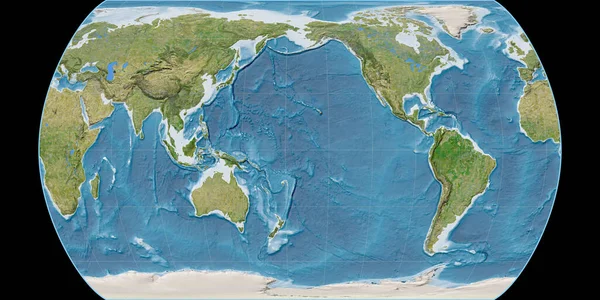 Světová Mapa Canters Pseudoválcová Projekce Soustředěná 170 Západní Délky Satelitní — Stock fotografie
