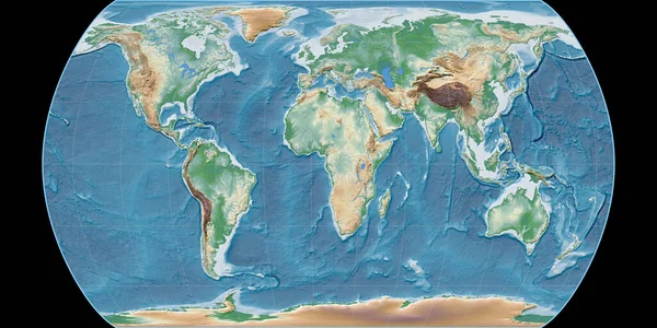 Mapa Del Mundo Los Canters Proyección Pseudocilíndrica Centrada Longitud Este —  Fotos de Stock