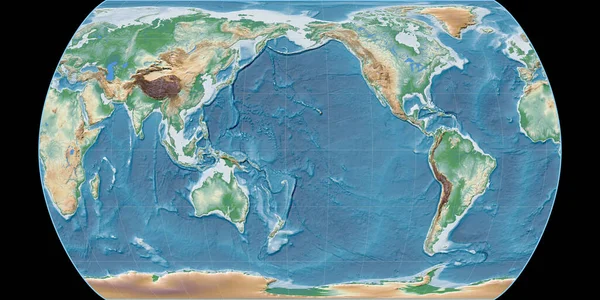 Mapa Świata Projekcji Pseudocylindrycznej Canters Skupiona 170 Zachodniej Długości Geograficznej — Zdjęcie stockowe