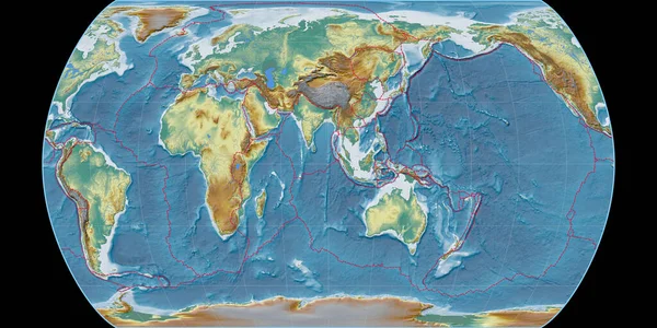 Carte Monde Dans Projection Pseudocylindrique Canters Centrée Sur Longitude Est — Photo