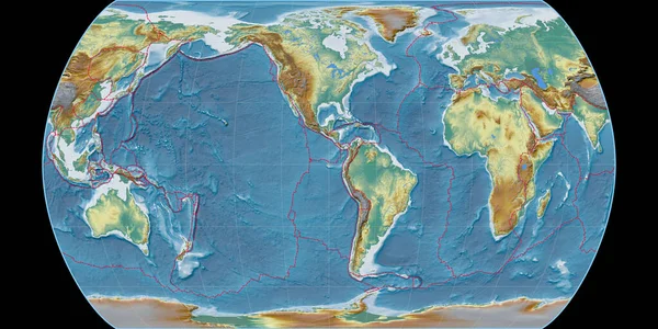 Světová Mapa Canters Pseudoválcová Projekce Zaměřená Západní Délky Topografická Reliéfní — Stock fotografie