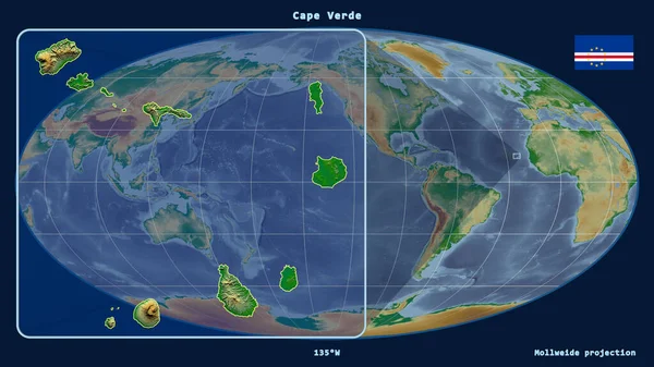 Увеличенный Вид Контура Кабо Верде Перспективными Линиями Против Глобальной Карты — стоковое фото