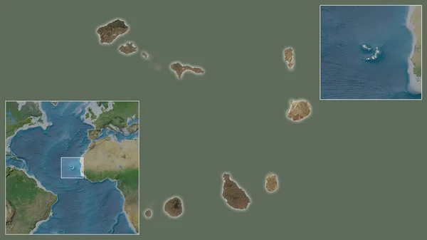 Detailní Záběr Kapverdy Jeho Umístění Regionu Středu Rozsáhlé Mapy Světa — Stock fotografie