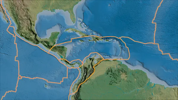Tektonik Plakalar Karayipler Plaka Bölgesine Komşu Bölgelerin Topoğrafik Haritasında Yer — Stok fotoğraf