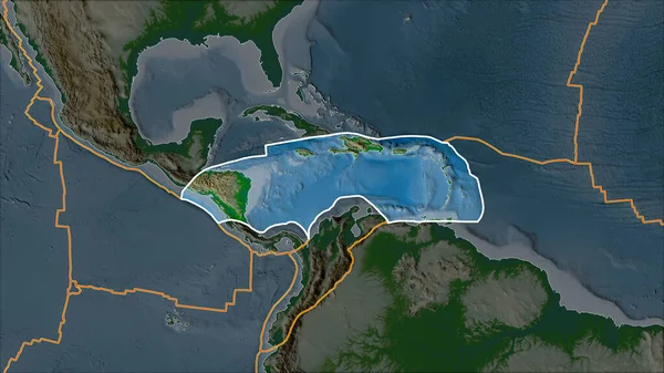 Placa Tectónica Del Caribe Delineada Mapa Físico Separada Por Desaturación —  Fotos de Stock