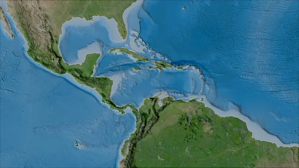 Sousedství Karibské Tektonické Desky Satelitu Mapa Van Der Grintenově Projekci — Stock fotografie