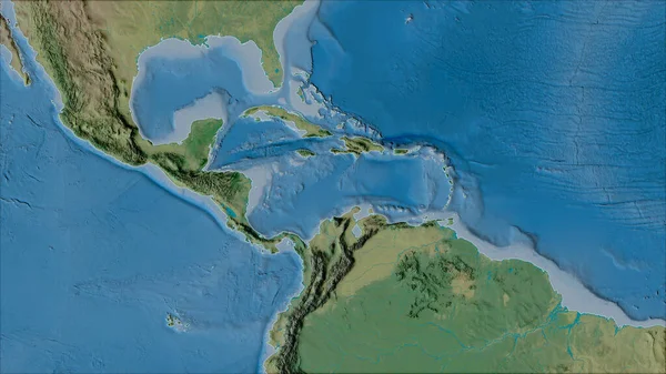 Kvarterer Caribien Tektoniske Plade Topografisk Kort Van Der Grinten Projektion - Stock-foto