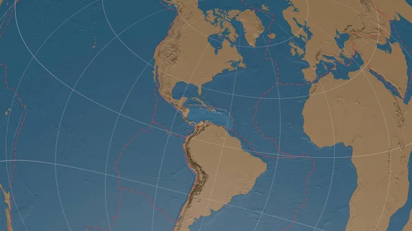 Карибська Тектонічна Плита Має Огляд Глобальної Мапи Сірої Висоти Азимутальній — стокове фото