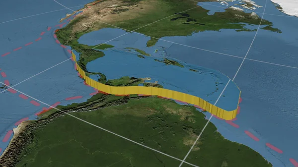 Plaque Tectonique Des Caraïbes Agrandi Extrudé Imagerie Satellite Mondiale Dans — Photo