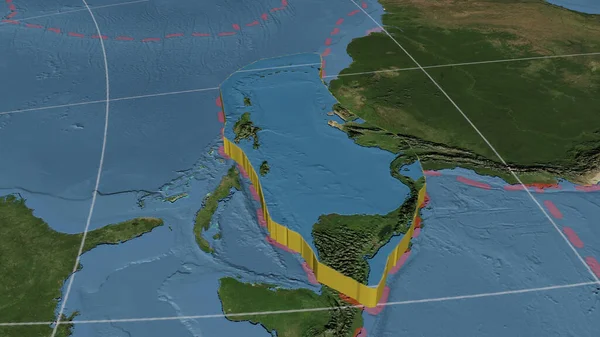 Karayipler Tektonik Plakası Genişletildi Genişletildi Azimuthal Equidistance Projeksiyonunun Kenarları Çerçeveli — Stok fotoğraf