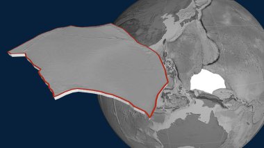 Caroline tektonik plaka dışarı çıktı ve dünyaya karşı sunuldu. Gri tonlama yükseklik haritası. 3B görüntüleme
