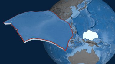 Caroline tektonik plaka dışarı çıktı ve dünyaya karşı sunuldu. topoğrafya ve batimetri renkli yükseklik haritası. 3B görüntüleme