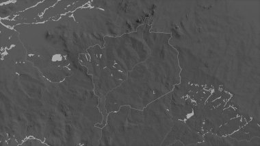 Haute-Kotto, Orta Afrika Cumhuriyeti vilayeti. Gölleri ve nehirleri olan gri tonlu bir harita. Ülke alanına göre şekillendirilmiş. 3B görüntüleme