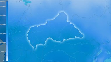 Orta Afrika Cumhuriyeti bölgesinde efsanevi stereografik projeksiyonda yıllık yağış - ışık saçan raster tabakalarının ham bileşimi