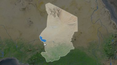 Çad 'ın vurgulanmış bölgesi. Mahallesinin doyumsuz haritasında sermaye noktası var. Uydu görüntüleri