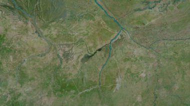 Mandoul, Chad bölgesi. Uydu görüntüleri. Ülke alanına göre şekillendirilmiş. 3B görüntüleme