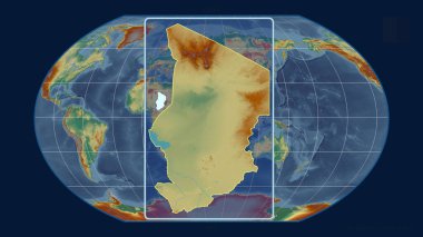 Kavrayskiy projeksiyonundaki küresel bir haritaya karşı Chad 'in perspektif çizgileri ile yakınlaştırılmış görüntüsü. Şekil merkezli. topografik yardım haritası
