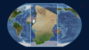 Kavrayskiy projeksiyonundaki küresel bir haritaya karşı Chad 'in perspektif çizgileri ile yakınlaştırılmış görüntüsü. Şekil merkezli. uydu resimleri