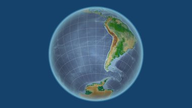 Şili. Mahalle - ülkenin dış hatlarıyla uzak perspektif. renk fiziksel haritası