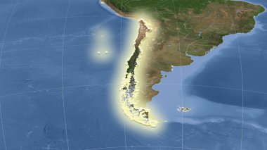 Şili ve çevresi. Uzak eğimli perspektif - şekil parlıyordu. uydu resimleri