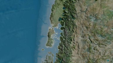 Los Lagos, Şili bölgesi. Uydu görüntüleri. Ülke alanına göre şekillendirilmiş. 3B görüntüleme