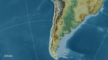 Stereografik projeksiyondaki topografik yardım haritasındaki Şili bölgesi - ana bileşim