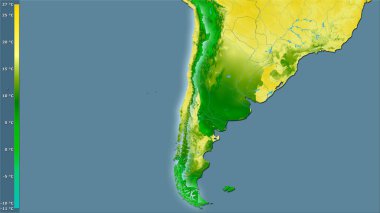 Şili bölgesinin en sıcak çeyreğinin ortalama sıcaklığı efsanevi stereografik projeksiyonla birlikte - ışık yansıtmalı raster tabakalarının ham bileşimi