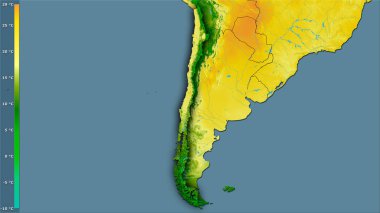 Efsanevi stereografik projeksiyonda Şili bölgesinin en sıcak çeyreğinin ortalama sıcaklığı - koyu parlak çizgili raster tabakalarının ham bileşimi