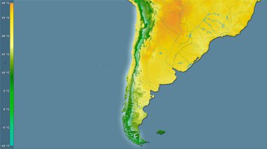 Şili bölgesinin en sıcak çeyreğinin ortalama sıcaklığı efsanevi stereografik projeksiyonla birlikte - ışık yansıtmalı raster tabakalarının ham bileşimi