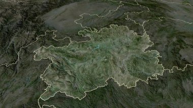 Guizhou - Çin vilayeti yakınlaştırıldı ve altı çizildi. Uydu görüntüleri. 3B görüntüleme