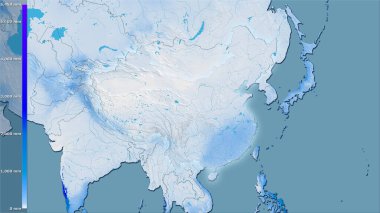 Çin bölgesinin en soğuk çeyreğinin efsanevi stereografik projeksiyonla yağışı - ışık saçan ana hatlı raster tabakalarının ham bileşimi