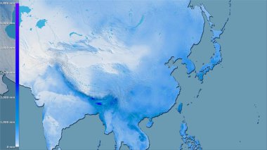 Çin bölgesinin en sıcak çeyreğinin efsanevi stereografik projeksiyonla yağışı - raster tabakalarının ham bileşimi