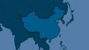 Stereografik projeksiyondaki Çin bölgesi - koyu parlak dış hatlı raster tabakalarının ham bileşimi