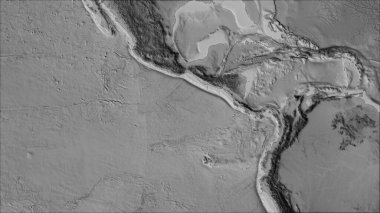 Van der Grinten I projeksiyonundaki (eğik dönüşüm) gri tonlu haritada Cocos tektonik plakasının komşuları. Ham bileşik - ana hatları yok