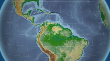 Kolombiya 'da. Mahalle - ülkenin dış hatlarıyla uzak perspektif. renk fiziksel haritası