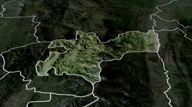 Caldas - Kolombiya departmanı yakınlaştırıldı ve altı çizildi. Uydu görüntüleri. 3B görüntüleme