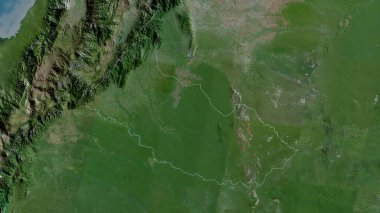 Caqueta, Kolombiya 'nın dikkatine. Uydu görüntüleri. Ülke alanına göre şekillendirilmiş. 3B görüntüleme