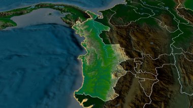 Kolombiya Çikolata Bölümü yakınlaştırıldı ve altı çizildi. Ana fiziksel manzara özellikleri. 3B görüntüleme