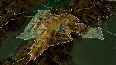 Cundinamarca - Kolombiya Departmanı büyümüş ve sermaye ile vurgulanmış. Ana fiziksel manzara özellikleri. 3B görüntüleme