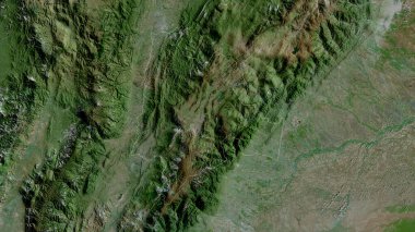 Cundinamarca, Kolombiya Departmanı. Uydu görüntüleri. Ülke alanına göre şekillendirilmiş. 3B görüntüleme