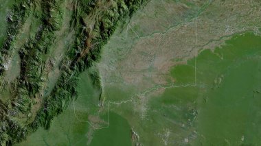 Meta, Kolombiya Departmanı. Uydu görüntüleri. Ülke alanına göre şekillendirilmiş. 3B görüntüleme