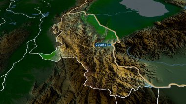 Norte de Santander - Kolombiya Departmanı büyümüş ve sermaye ile vurgulanmış. Ana fiziksel manzara özellikleri. 3B görüntüleme