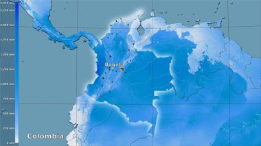 Kolombiya bölgesinin en soğuk çeyreğinin efsanevi stereografik projeksiyonla yağışı - ana kompozisyon