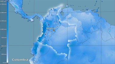 Kolombiya bölgesinin en sıcak çeyreğinin efsanevi stereografik projeksiyonla yağışı - ana kompozisyon
