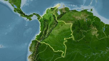 B uydusundaki Kolombiya bölgesi stereografik projeksiyondaki ışık yansıtmalı raster katmanlarının ham bileşimi