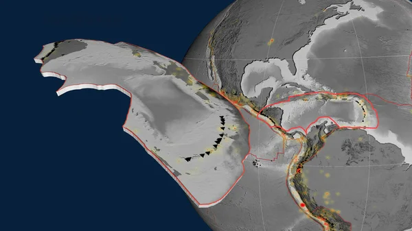 Karibische Tektonische Platte Extrudiert Und Gegen Den Globus Präsentiert Graustufen — Stockfoto