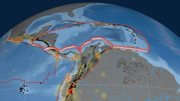 Karibische Tektonische Platte Auf Dem Globus Extrudiert Topographie Und Bathymetrie — Stockfoto